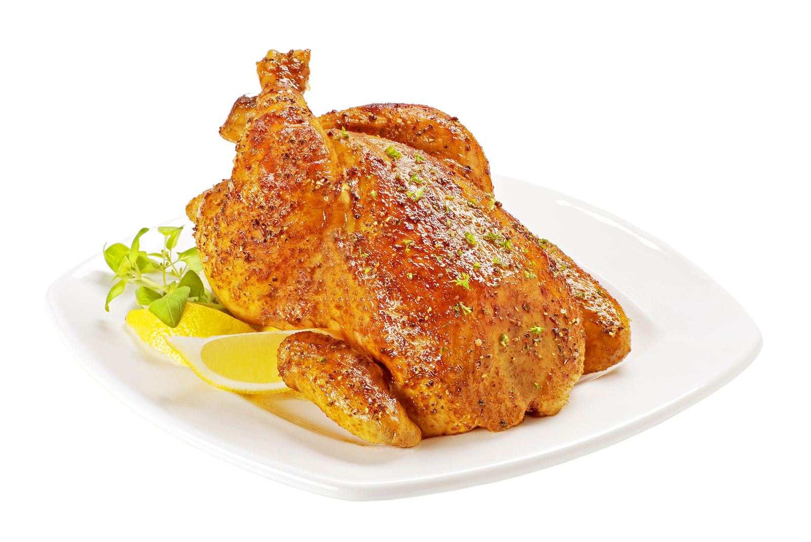 Roast chicken with crisp golden skin - cutout