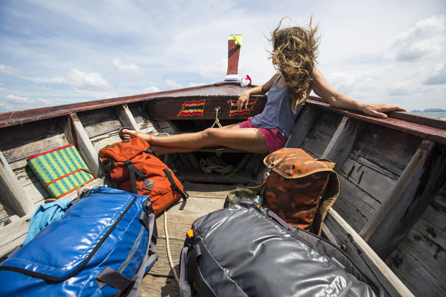 A woman on a boat adventure.